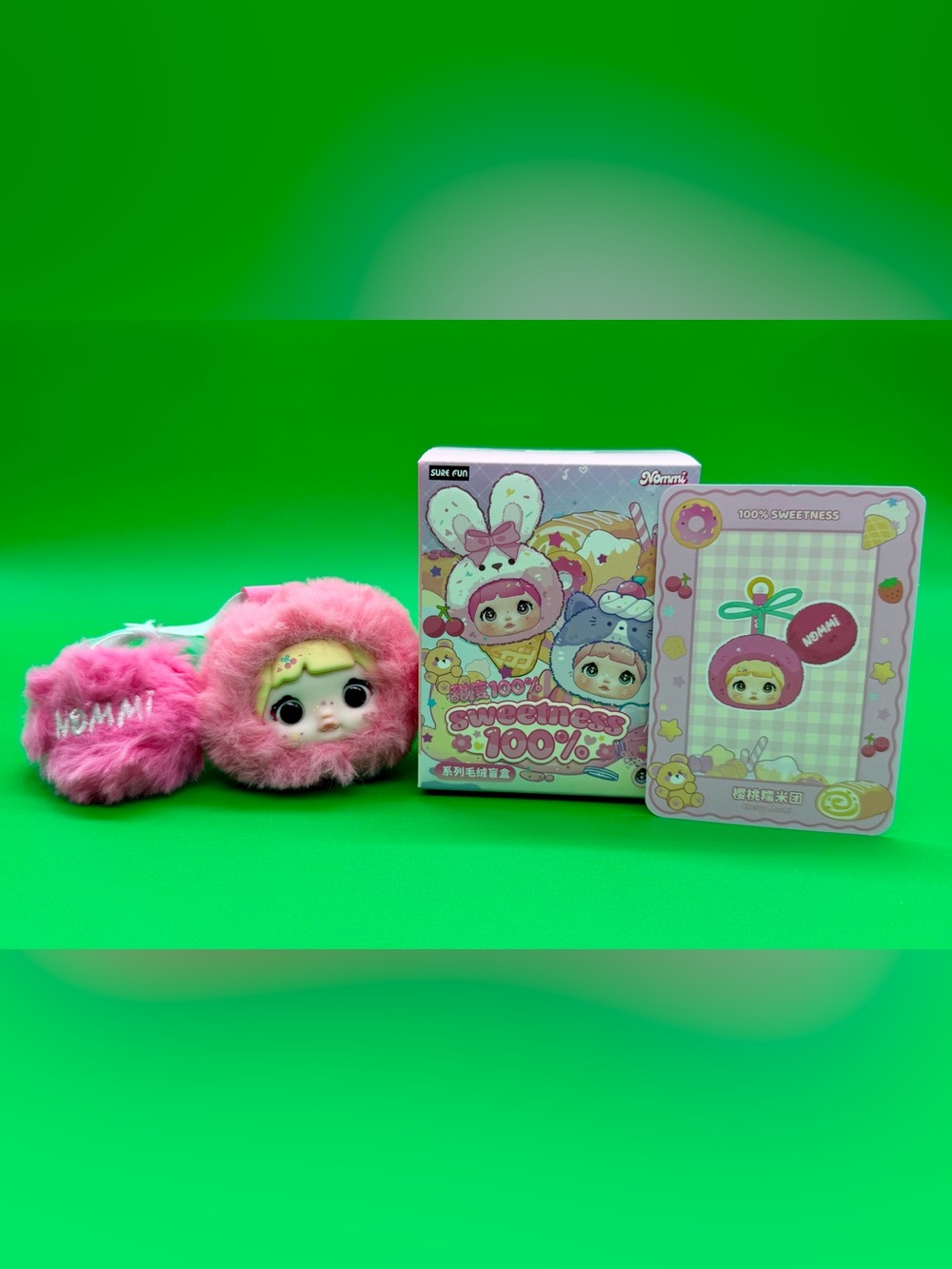 NOMMI Pink Plush Doll Keychain with Collectible Card